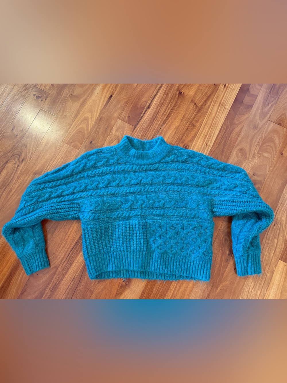 Abercrombie teal Women's Cable Knit Mock Neck Sweater